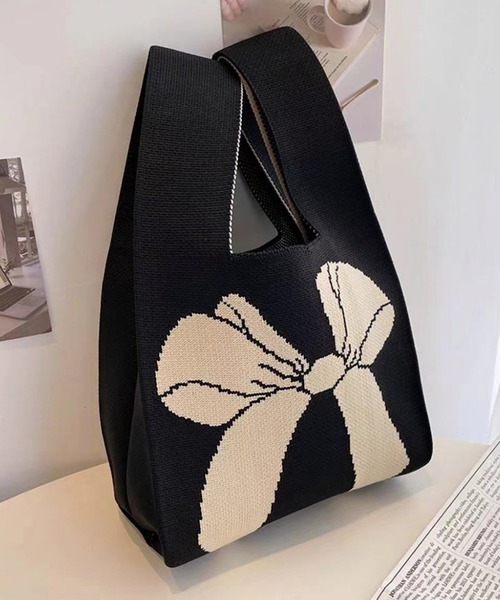 Mignonjour（ミニョンジュール）の「FReePLACe/くま リボン柄ニットバッグ 12302（ハンドバッグ・レディース・ブラック/ホワイト/ホワイト系その他/ブラック系その他/その他2/その他5/その他3/その他4/その他7/その他6/その他8・FREE）」の8枚目の写真