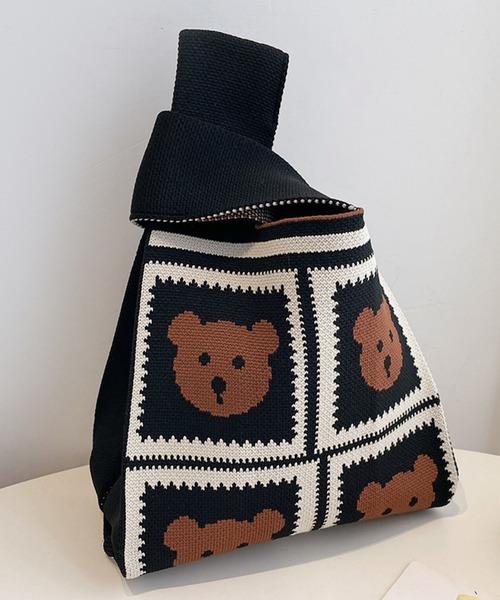 セール】FReePLACe/くま リボン柄ニットバッグ 12302