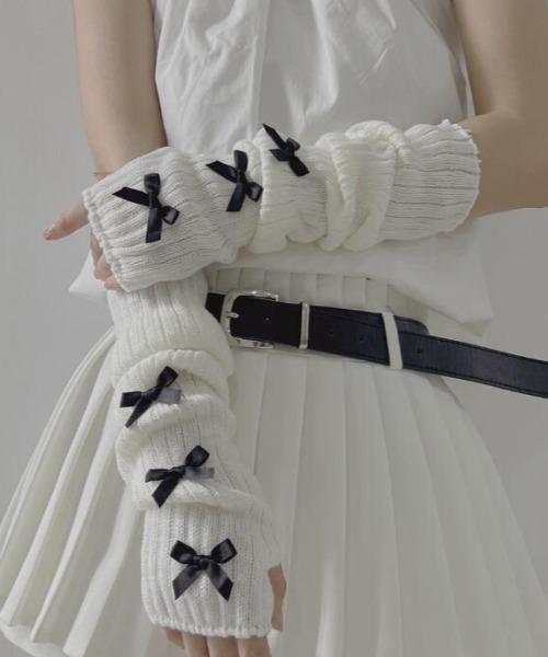 urge select】リブニット サイドリボン アームカバー/アームウォーマー