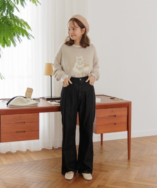 flower（フラワー）の「グラッドバギーパンツ2（デニムパンツ・レディース・ブラック/ネイビー・MEDIUM/SMALL）」の5枚目の写真