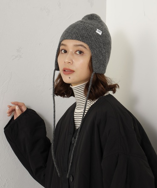 FOUND GOOD（ファウンドグッド）の「ミミアテツキニットボウ（キャップ・レディース・ベージュ/ブラック/グレー系5・FREE）」の3枚目の写真