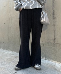 ベロアプリーツ微フレアイージーパンツ