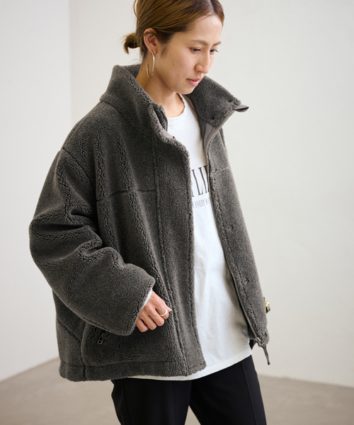 FRAMeWORK（フレームワーク）の「≪追加≫ウールボアスタンドブルゾン2（ブルゾン・レディース・チャコールグレー/ベージュ・38/36）」の12枚目の写真