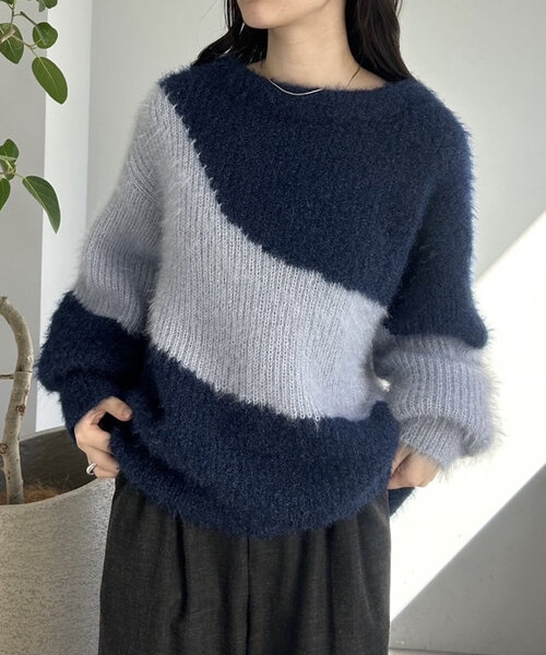 新品タグ付き♡ミストレアス♡バイカラードライタッチニットアンサンブル♡ピンク セール】シャイニーバイカラーニット（ニット/セーター