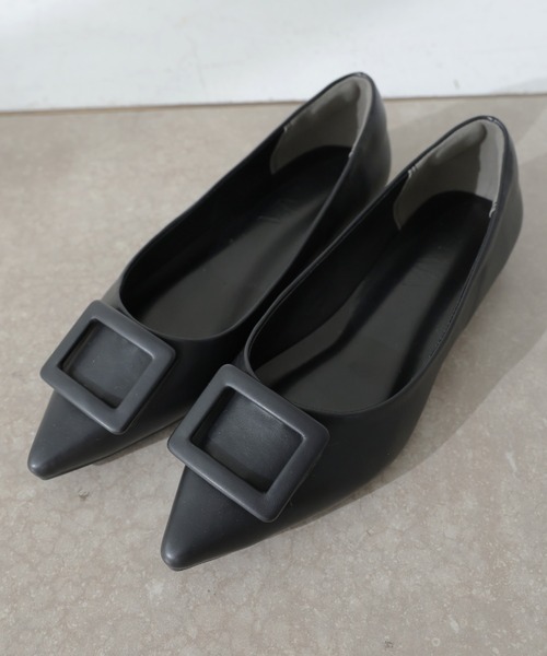 VIVIAN（ヴィヴィアン）の「ポインテッドトゥバックルモチーフフラットレインシューズ（レインシューズ・レディース・シルバー/グレー系その他7/ブラック・M/S/LL/L）」の4枚目の写真