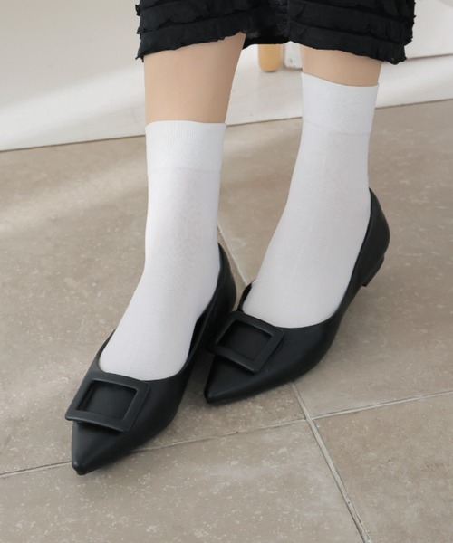 VIVIAN（ヴィヴィアン）の「ポインテッドトゥバックルモチーフフラットレインシューズ（レインシューズ・レディース・シルバー/グレー系その他7/ブラック・M/S/LL/L）」の5枚目の写真