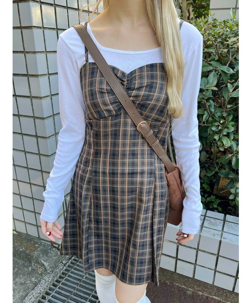 WC（ダブル シー）の「【PHILLY】ガーリーチェックミニキャミワンピース（ワンピース・レディース・ブラウン/グリーン/ネイビー・FREE）」の15枚目の写真