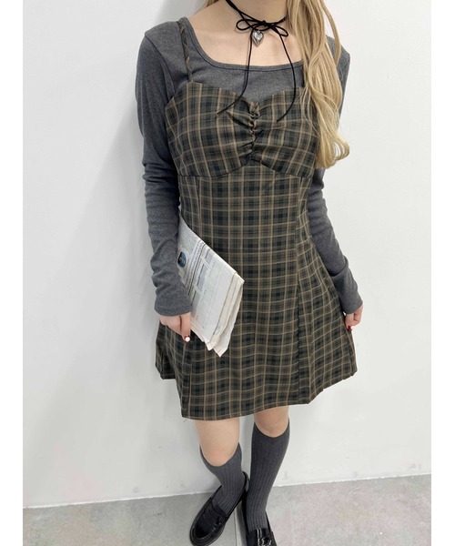 WC（ダブル シー）の「【PHILLY】ガーリーチェックミニキャミワンピース（ワンピース・レディース・ブラウン/グリーン/ネイビー・FREE）」の12枚目の写真