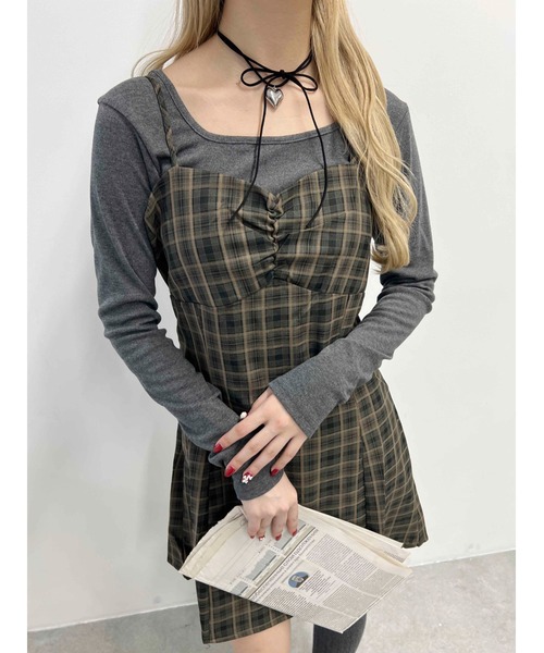 WC（ダブル シー）の「【PHILLY】ガーリーチェックミニキャミワンピース（ワンピース・レディース・ブラウン/グリーン/ネイビー・FREE）」の10枚目の写真