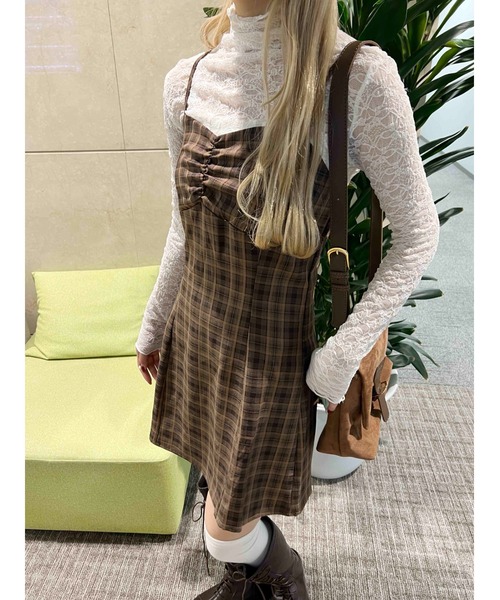 WC（ダブル シー）の「【PHILLY】ガーリーチェックミニキャミワンピース（ワンピース・レディース・ブラウン/グリーン/ネイビー・FREE）」の6枚目の写真
