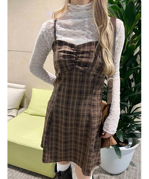 WC（ダブル シー）の「【PHILLY】ガーリーチェックミニキャミワンピース（ワンピース・レディース・ブラウン/グリーン/ネイビー・FREE）」の7枚目の写真