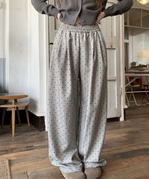 urge:(アージコロン )の「【URGE:】ハートドット ストライプ ワイド パンツ(その他パンツ・レディース・ブラック/グレー/チャコール・X-LARGE/LARGE/MEDIUM/SMALL)」の1枚目の写真