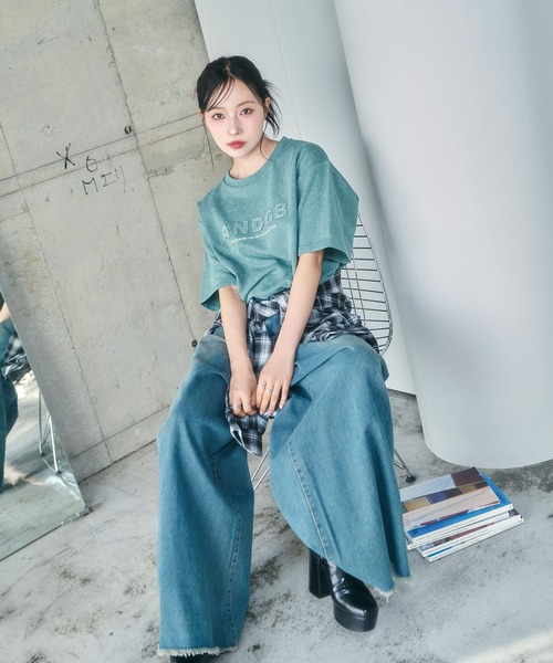 ANDGEEBEE（アンジービー）の「UNISEX スタッズケミカルT（Tシャツ/カットソー・レディース・グリーン/チャコールグレー・FREE）」の15枚目の写真