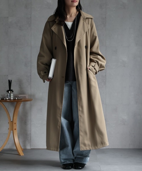 セール】ロングトレンチコート / オーバーサイズコート（トレンチ
