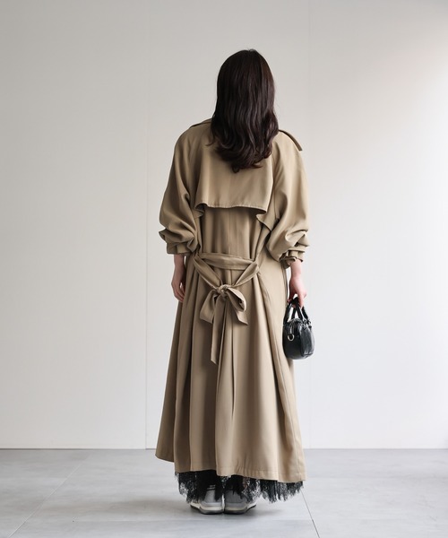 ap retro（アプレトロ）の「とろみロングトレンチコート / 軽やか・落ち感・大人リラックス（トレンチコート・レディース・ベージュ/ベージュ系その他/ブラック・FREE）」の21枚目の写真