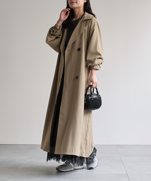 ap retro（アプレトロ）の「とろみロングトレンチコート / 軽やか・落ち感・大人リラックス（トレンチコート・レディース・ベージュ/ベージュ系その他/ブラック・FREE）」の17枚目の写真
