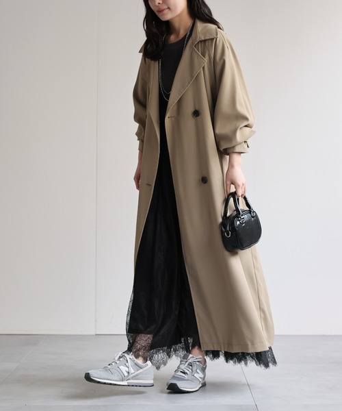 ap retro（アプレトロ）の「とろみロングトレンチコート / 軽やか・落ち感・大人リラックス（トレンチコート・レディース・ベージュ/ベージュ系その他/ブラック・FREE）」の18枚目の写真