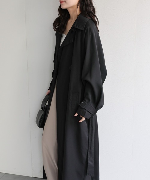 ap retro（アプレトロ）の「とろみロングトレンチコート / 軽やか・落ち感・大人リラックス（トレンチコート・レディース・ベージュ/ベージュ系その他/ブラック・FREE）」の22枚目の写真