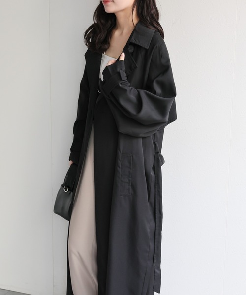 ap retro（アプレトロ）の「とろみロングトレンチコート / 軽やか・落ち感・大人リラックス（トレンチコート・レディース・ベージュ/ベージュ系その他/ブラック・FREE）」の15枚目の写真