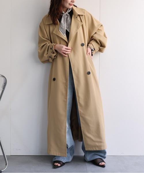 ap retro（アプレトロ）の「とろみロングトレンチコート / 軽やか・落ち感・大人リラックス（トレンチコート・レディース・ベージュ/ベージュ系その他/ブラック・FREE）」の14枚目の写真
