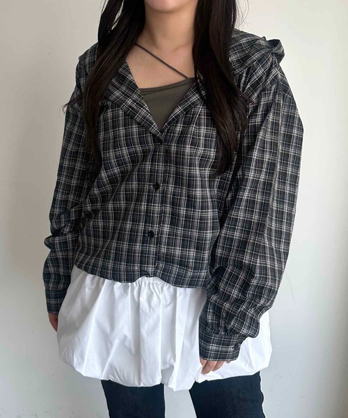 apres jour mignon（アプレジュールミニョン）の「チェックシャツパーカー【ZOZOTOWN限定アイテム】（パーカー・レディース・レッド/グリーン/ブラック・フリー/X-LARGE）」の6枚目の写真