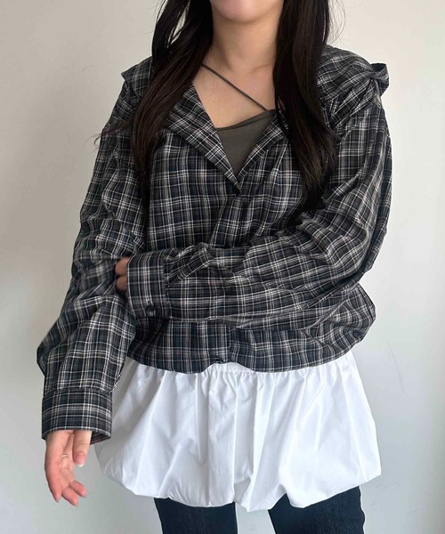 apres jour mignon（アプレジュールミニョン）の「チェックシャツパーカー【ZOZOTOWN限定アイテム】（パーカー・レディース・レッド/グリーン/ブラック・フリー/X-LARGE）」の7枚目の写真
