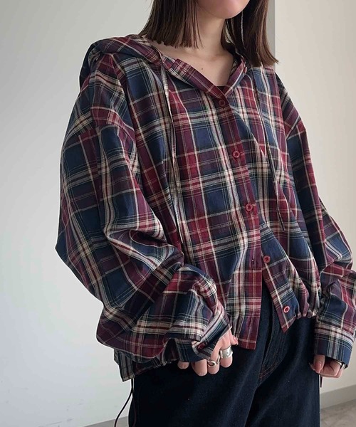 apres jour mignon（アプレジュールミニョン）の「チェックシャツパーカー【ZOZOTOWN限定アイテム】（パーカー・レディース・レッド/グリーン/ブラック・フリー/X-LARGE）」の19枚目の写真