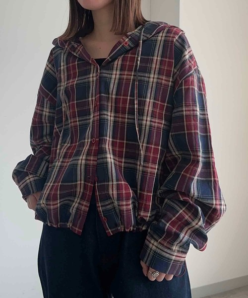 apres jour mignon（アプレジュールミニョン）の「チェックシャツパーカー【ZOZOTOWN限定アイテム】（パーカー・レディース・レッド/グリーン/ブラック・フリー/X-LARGE）」の5枚目の写真
