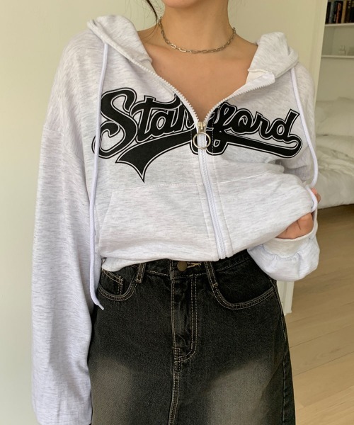 セール】ジップアップ ショート丈パーカーフード付き / Zip-up short