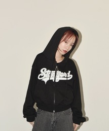 ジップアップ ショート丈パーカーフード付き / Zip-up short parka with hood
