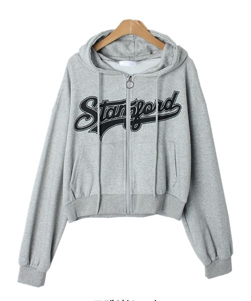 VIVID LADY(ビビッドレディー)の「ジップアップ ショート丈パーカーフード付き / Zip-up short parka with hood(パーカー・レディース・ブラック/オフホワイト/グレー・FREE)」の10枚目の写真