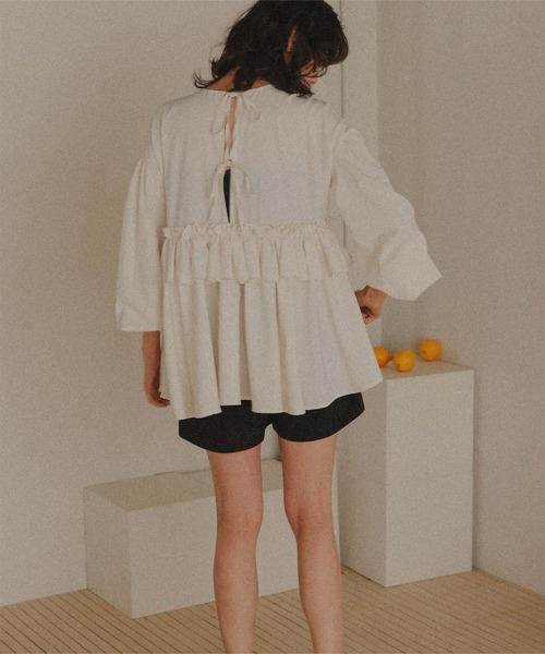 titivate（ティティベイト）の「バックリボンフリルレイヤードトップス/ラッシュガード（ラッシュガード・レディース・アイボリー/ブラック・L/M/S）」の6枚目の写真