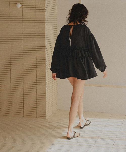 titivate（ティティベイト）の「バックリボンフリルレイヤードトップス/ラッシュガード（ラッシュガード・レディース・アイボリー/ブラック・L/M/S）」の11枚目の写真