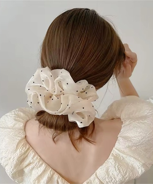 Port（ポート）の「【 Port / ポート 】 オーガンジー ボリューム ドット シュシュ（シュシュ・レディース・アイボリー/ブラック・FREE）」の5枚目の写真