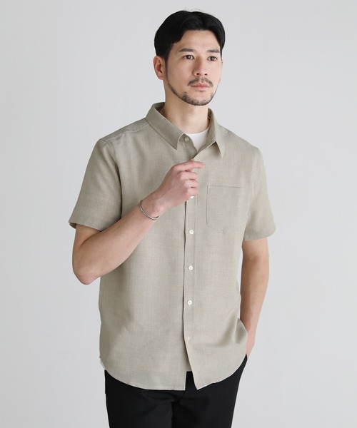 SPU(スプ)の「【イージーケア・吸水速乾・通気性・軽量】綿麻ライクテックキャンバスレギュラーカラー半袖シャツ(シャツ/ブラウス・メンズ・ホワイト/グレー/ネイビー/ナチュラル・S/M/L/XL)」の4枚目の写真