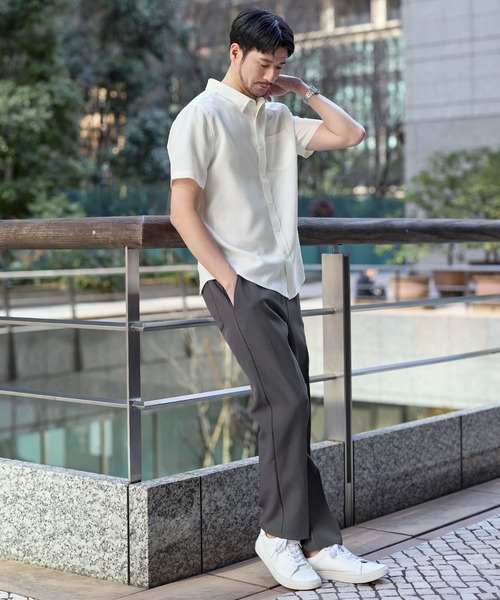SPU(スプ)の「【イージーケア・吸水速乾・通気性・軽量】綿麻ライクテックキャンバスレギュラーカラー半袖シャツ(シャツ/ブラウス・メンズ・ホワイト/グレー/ネイビー/ナチュラル・S/M/L/XL)」の12枚目の写真