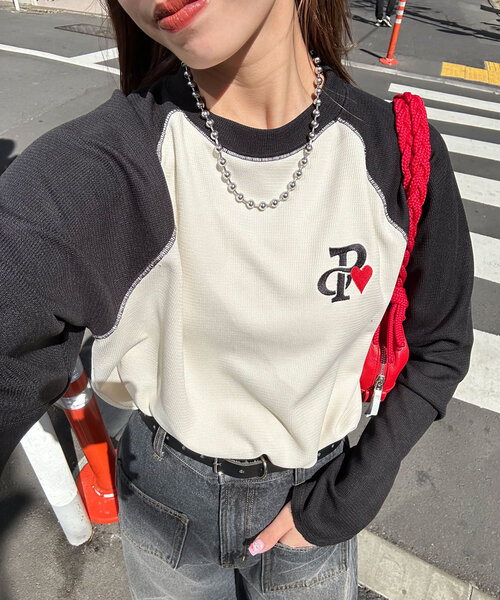 CIAOPANIC（チャオパニック）の「ワンポイント刺繍サーマルラグランロンT（Tシャツ/カットソー・レディース・ブラック/カーキ/チャコールグレー・FREE）」の5枚目の写真