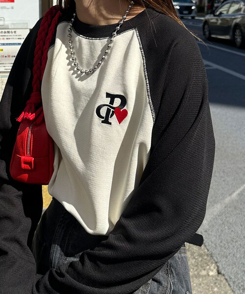 CIAOPANIC（チャオパニック）の「ワンポイント刺繍サーマルラグランロンT（Tシャツ/カットソー・レディース・ブラック/カーキ/チャコールグレー・FREE）」の7枚目の写真