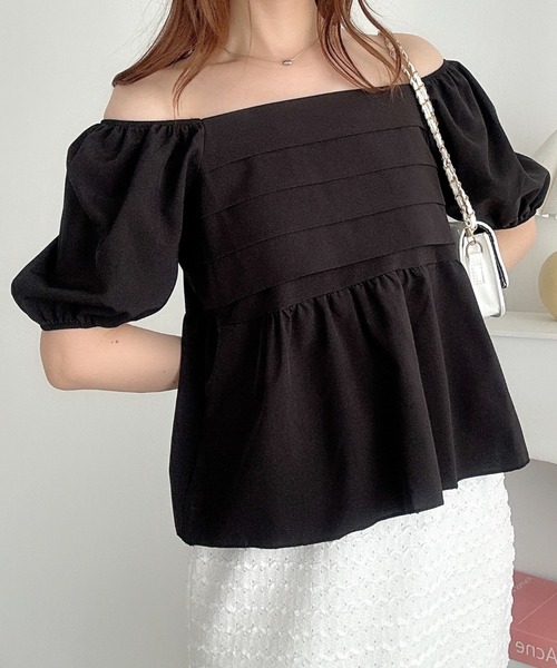 Naptime. パフスリーブフレアブラウス 黒 セール】パフスリーブフレアブラウス（シャツ/ブラウス）｜CLEA