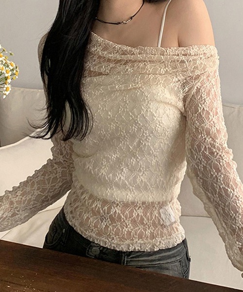 HALEY PESCA(ヘーリーペスカ)の「HALEY PESCA/ワンショルダー シースルーレーストップス(Tシャツ/カットソー・レディース・ホワイト・SMALL/MEDIUM/LARGE)」の1枚目の写真