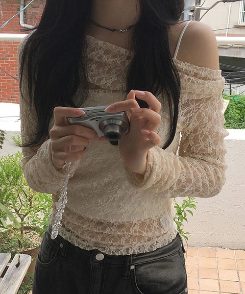 HALEY PESCA(ヘーリーペスカ)の「HALEY PESCA/ワンショルダー シースルーレーストップス(Tシャツ/カットソー・レディース・ホワイト・SMALL/MEDIUM/LARGE)」の2枚目の写真