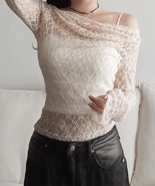 HALEY PESCA(ヘーリーペスカ)の「HALEY PESCA/ワンショルダー シースルーレーストップス(Tシャツ/カットソー・レディース・ホワイト・SMALL/MEDIUM/LARGE)」の5枚目の写真