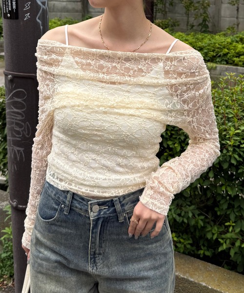 HALEY PESCA(ヘーリーペスカ)の「HALEY PESCA/ワンショルダー シースルーレーストップス(Tシャツ/カットソー・レディース・ホワイト・SMALL/MEDIUM/LARGE)」の16枚目の写真