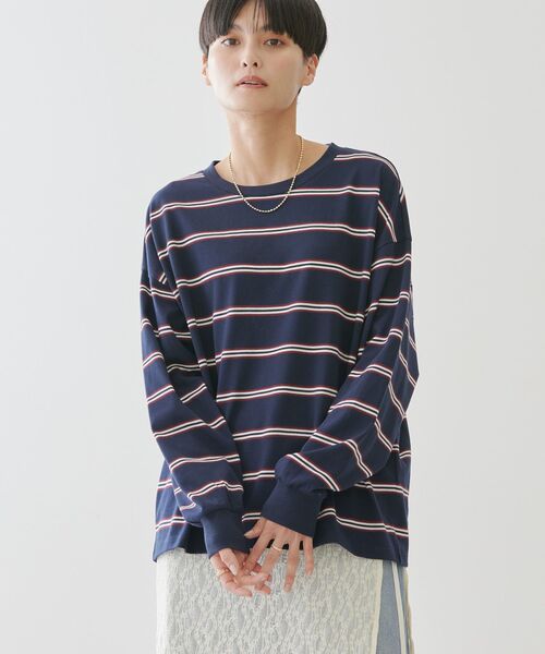 AMERICAN HOLIC(アメリカンホリック)の「ランダムボーダーBIG Tシャツ(Tシャツ/カットソー・レディース・ネイビー/ブラック/オフホワイト・M/L)」の16枚目の写真