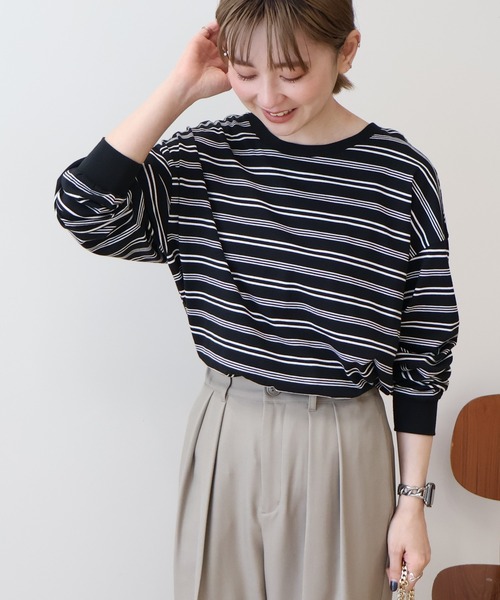 AMERICAN HOLIC(アメリカンホリック)の「ランダムボーダーBIG Tシャツ(Tシャツ/カットソー・レディース・ネイビー/ブラック/オフホワイト・M/L)」の14枚目の写真