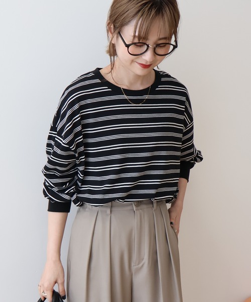AMERICAN HOLIC(アメリカンホリック)の「ランダムボーダーBIG Tシャツ(Tシャツ/カットソー・レディース・ネイビー/ブラック/オフホワイト・M/L)」の6枚目の写真