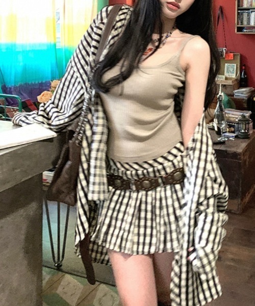 SHEENA（シーナ）の「セットアップ　オーバーサイズチェックシャツ×プリーツミニスカート　2点SET（セットアップ・レディース・アイボリー・S/M/L）」の8枚目の写真