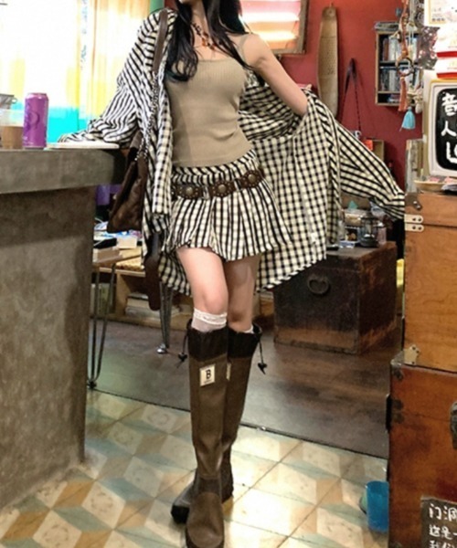 SHEENA（シーナ）の「セットアップ　オーバーサイズチェックシャツ×プリーツミニスカート　2点SET（セットアップ・レディース・アイボリー・S/M/L）」の9枚目の写真