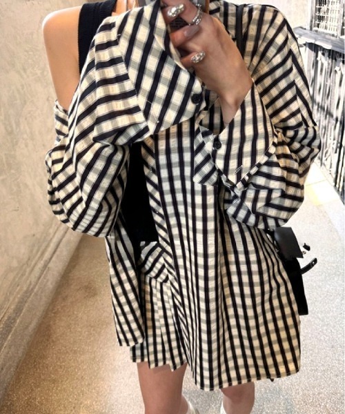 SHEENA（シーナ）の「セットアップ　オーバーサイズチェックシャツ×プリーツミニスカート　2点SET（セットアップ・レディース・アイボリー・S/M/L）」の18枚目の写真