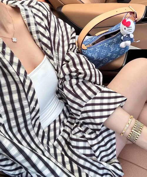 SHEENA（シーナ）の「セットアップ　オーバーサイズチェックシャツ×プリーツミニスカート　2点SET（セットアップ・レディース・アイボリー・S/M/L）」の16枚目の写真